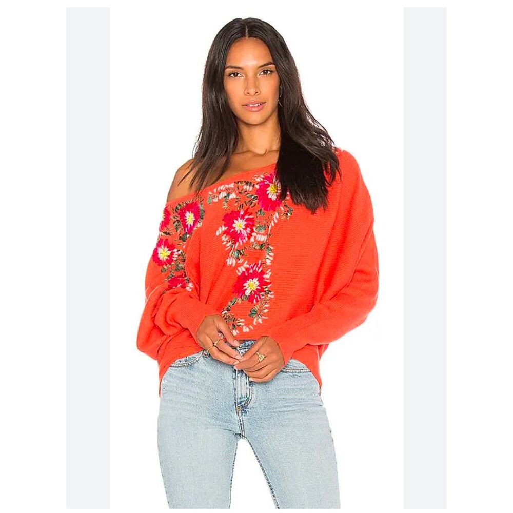 Free People Bouquet Embroidered Dolman Sleeve Sweater